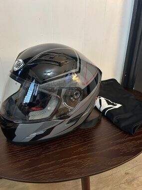 THH TS80 Full-Face Black & Gray Motorcycle Helmet with Red Accents
